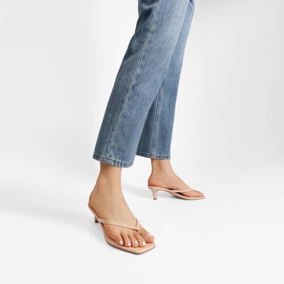 Dream Pairs Women Nude Faux Leather  Square Open Toe  Low Heels Sandals Shoes - Picture 7 of 8